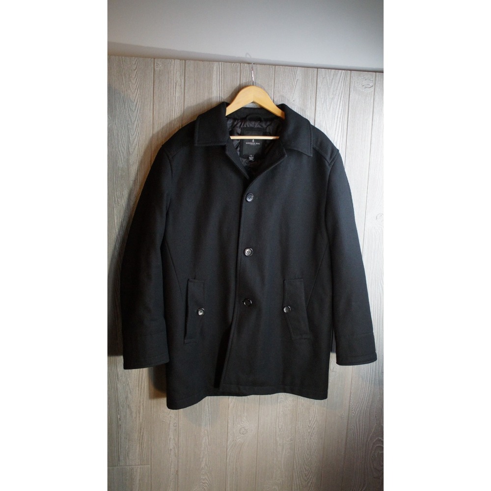 London Fog Peacoat Men's Large Black Wool Blend Single Breasted Coat L